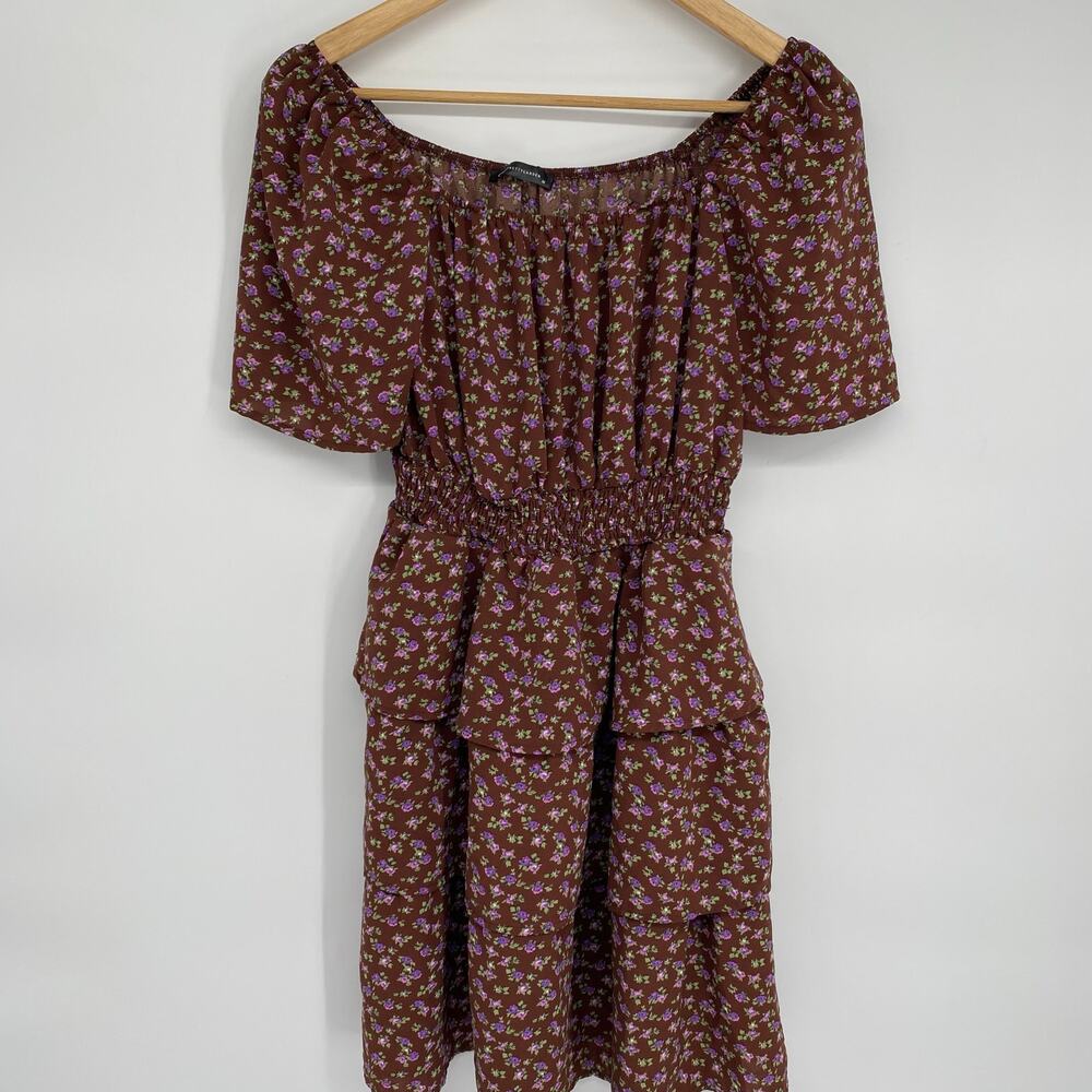 Pretty Garden Dress Medium Milkmaid Smocked Dark Floral Tiered Fairy‎ Goth